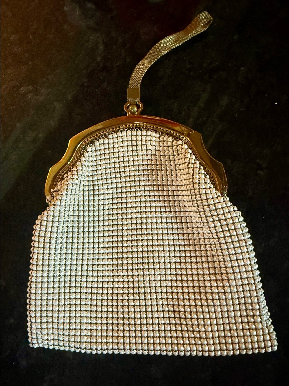 Vintage 1940s-1950s Whiting & Davis White Bubble Mesh Evening Bag Wristlet Purse